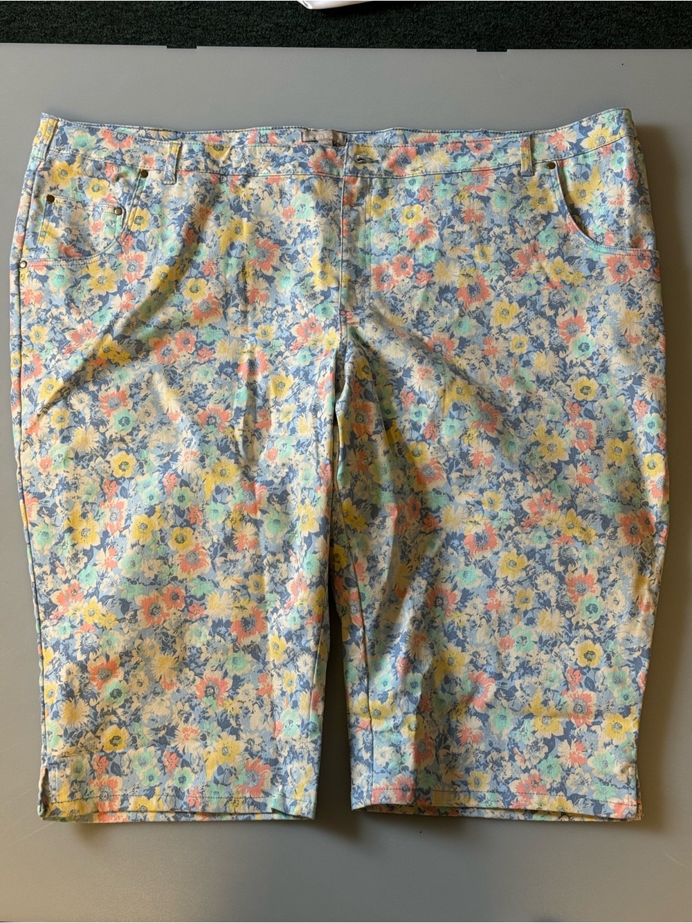 Woman Within Pastel Floral Bermuda Shorts - Yellow, Blue, Pink 34W